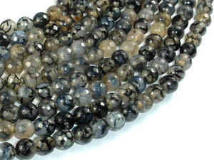 Dragon Vein Agate Beads, Black & Clear, 8mm Faceted Round Beads-BeadBasic
