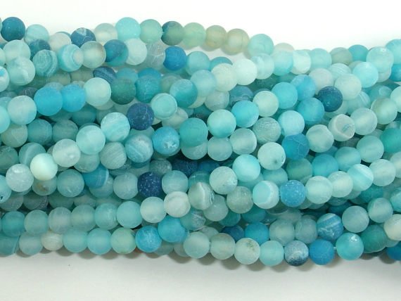 Frosted Matte Agate - Light Blue, 4mm Round Beads-BeadBasic