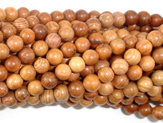 Taxus Chinensis Wood Beads, 6mm Round Beads-BeadBasic
