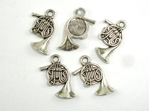 French Horn Charms, Zinc Alloy, Antique Silver Tone-BeadBasic