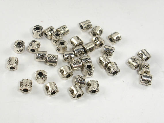 Metal Beads, Tube Spacer, Zinc Alloy, Antique Silver Tone 100pcs-BeadBasic