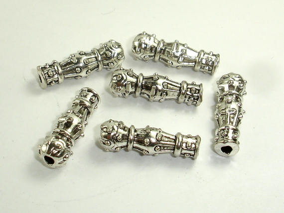 Metal Beads, Metal Spacer, Stick Beads, Zinc Alloy, Antique Silver Tone 10pcs-BeadBasic