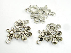 Metal Flower Connector Links, Zinc Alloy, Antique Silver Tone 10pcs-BeadBasic