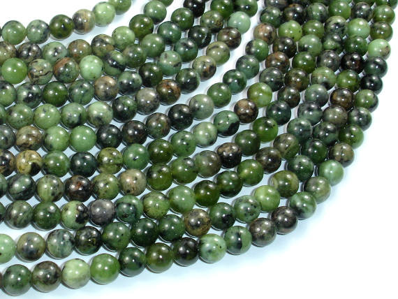 Dendritic Green Jade Beads, 6mm Round Beads-BeadBasic