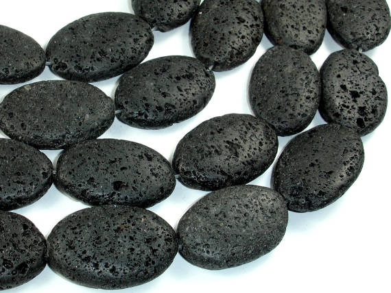 Black Lava, 20x30mm Oval Beads-BeadBasic