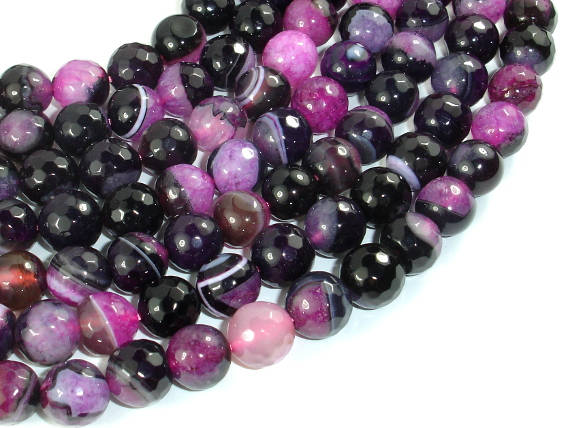 Agate Beads, Pink & Black, 10mm Faceted-BeadBasic