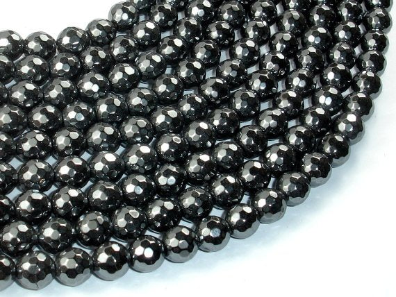 Hematite, 8mm Faceted Round Beads-BeadBasic
