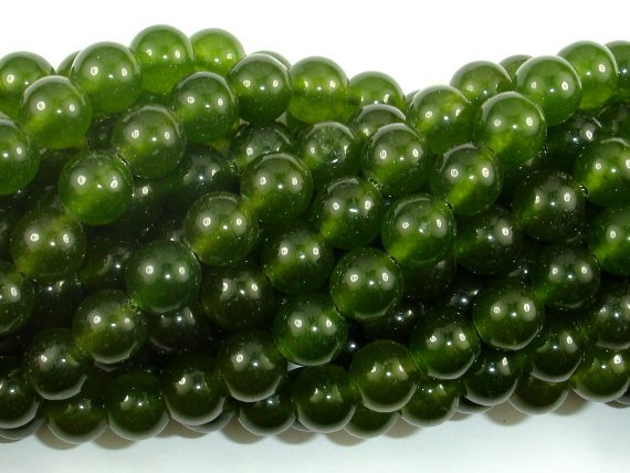 Jade Beads, Olive Green, 8mm Round Beads-BeadBasic