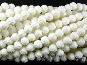 Tridacna Shell Beads, 6mm Carved Lotus Flower Round Beads-BeadBasic