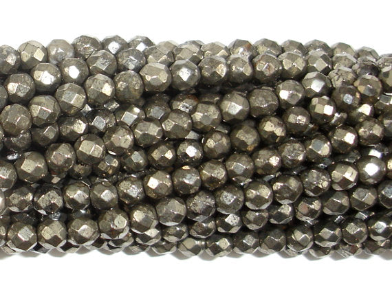 Pyrite Beads, 4mm Faceted Round-BeadBasic