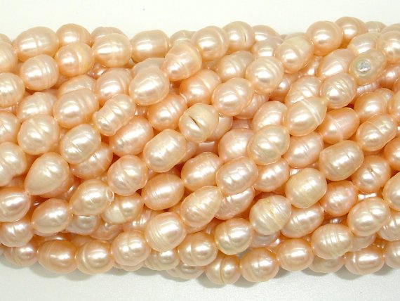 Fresh Water Pearl Beads, Rice, Peach, 6x8mm-BeadBasic