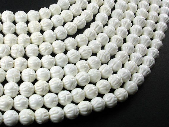 Tridacna Shell Beads, 8mm Carved Lotus Flower Round Beads-BeadBasic