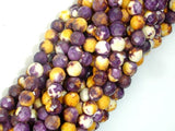 Rain Flower Stone, Purple, Yellow, 6mm Faceted Round Beads-BeadBasic