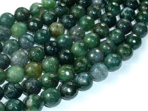 Moss Agate Beads, 10mm Faceted Round Beads-BeadBasic