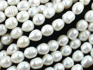 Fresh Water Pearl Beads, Rice, White, 10x12mm-BeadBasic