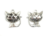 Metal Charms - Animal Kitty Pendant, Zinc Alloy, Antique Silver Tone, 2pcs-BeadBasic