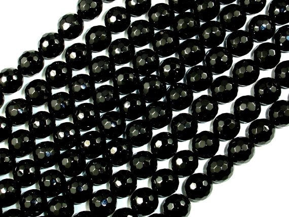 Black Onyx Beads, Faceted Round, 8mm-BeadBasic