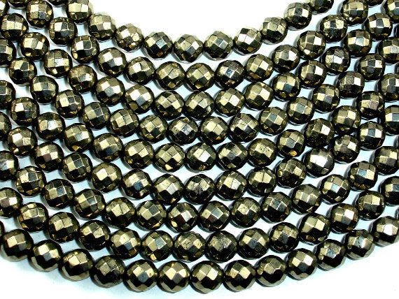 Pyrite Beads, Faceted Round, 8mm-BeadBasic