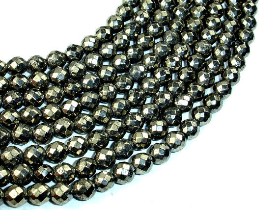 Pyrite Beads, Faceted Round, 6mm-BeadBasic