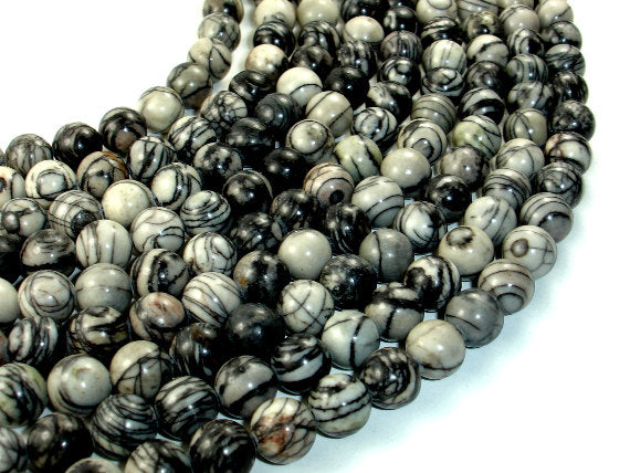 Black Line Jasper, Silk Stone, Spider Web Jasper Round, 10mm beads-BeadBasic