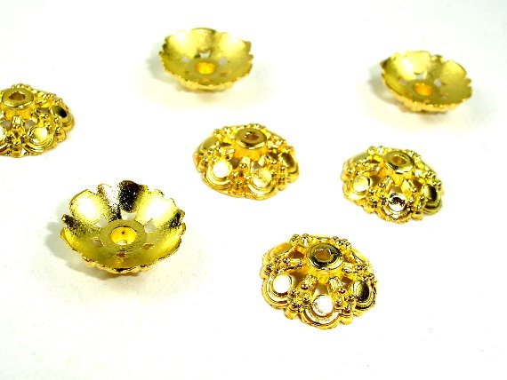 Bead Caps, Jewelry Findings, Zinc Alloy, Gold Tone-BeadBasic