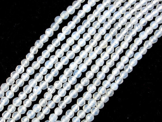 White Agate Beads, Faceted Round, 4mm-BeadBasic