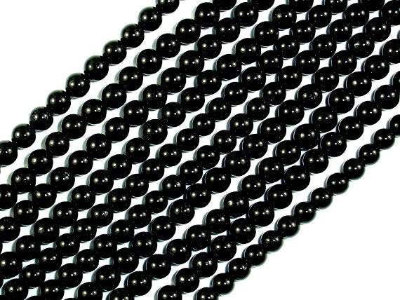 Black Tourmaline Beads Round 4mm (4.8mm)-BeadBasic