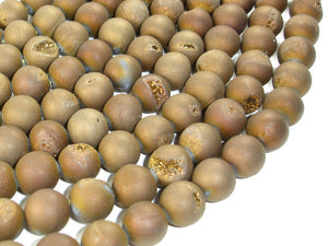 Druzy Agate Beads, Geode Beads, Matte Golden Brown, 12mm-BeadBasic