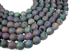 Druzy Agate Beads, Geode Beads, Matte Peacock, 14mm-BeadBasic