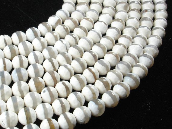 Tibetan Agate Beads,White, Faceted Round, 8mm-BeadBasic