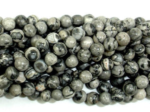 Gray Picture Jasper Beads, Round, 4mm-BeadBasic