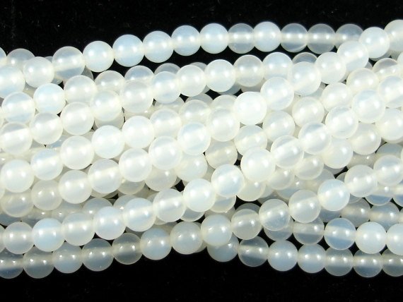 White Agate Beads, Round, 4mm (4.4mm), 15 Inch-BeadBasic