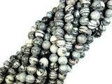 Black Line Jasper Beads, Silk Stone, Spider Web Jasper, Round, 6mm-BeadBasic