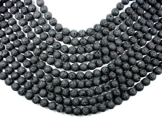 Black Lava Beads, Round, 10mm (10.3 mm)-BeadBasic