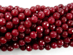 Ruby Jade Beads, Faceted Round, 8mm-BeadBasic
