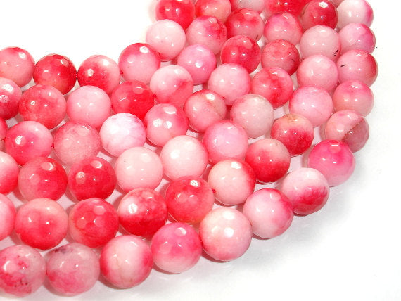 Dyed Jade Beads, Pink, Faceted Round, 10mm-BeadBasic