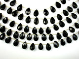 Black Glass Beads, 8x12mm Briolette Beads, Faceted Pear Beads-BeadBasic