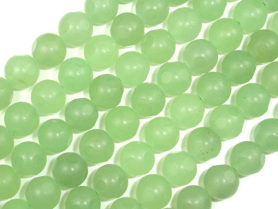 Matte Green Dyed Jade Beads, 10mm Faceted Round Beads-BeadBasic