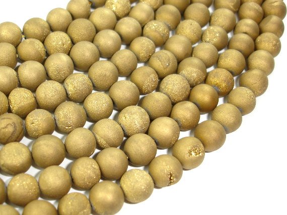 Druzy Agate Beads, Gold Geode Beads, 8mm, Round Beads-BeadBasic