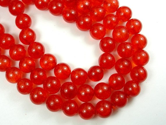Dyed Jade-Orange Red, 10mm Round Beads-BeadBasic