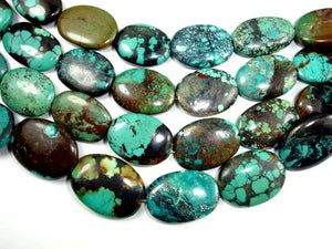 Genuine Turquoise, Oval Beads, 8 Inch Strand-BeadBasic