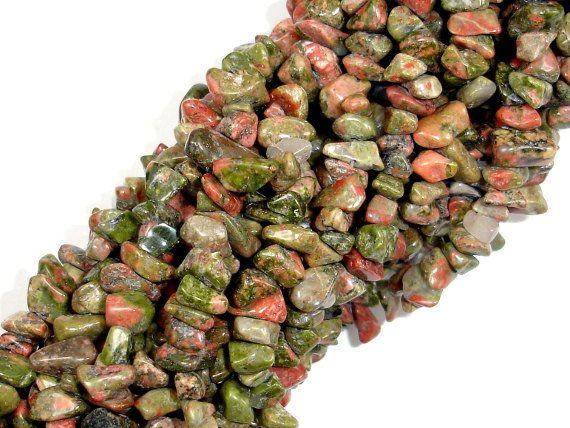 Unakite, 4-10mm Chips Beads, 35 Inch, Long full strand-BeadBasic