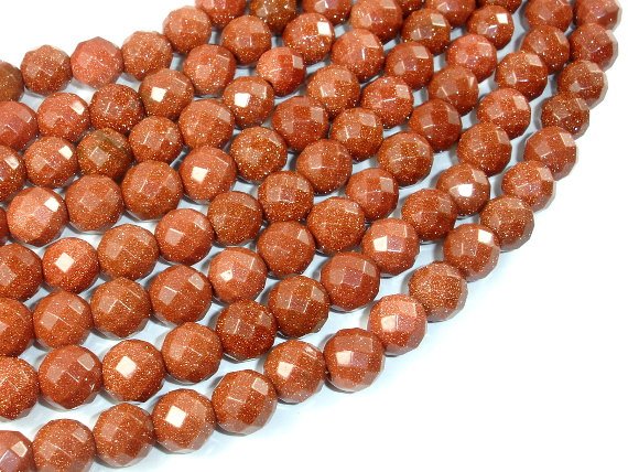 Goldstone Beads, 10mm Faceted Round Beads-BeadBasic