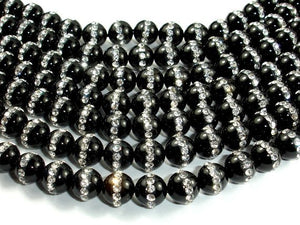 Black Onyx with Rhinestone, 8mm Round Beads-BeadBasic