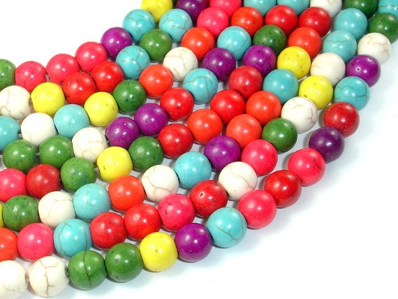 Howlite Beads, Multicolored, Round, 8mm-BeadBasic