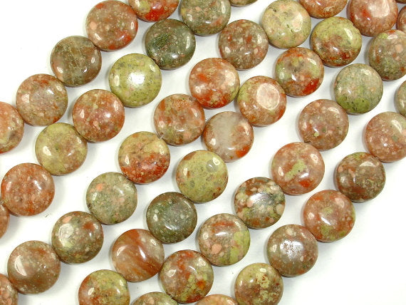 Chinese Unakite Beads, 12mm Coin Beads-BeadBasic
