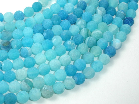 Frosted Matte Agate - Sea Blue, 8mm Round Beads-BeadBasic